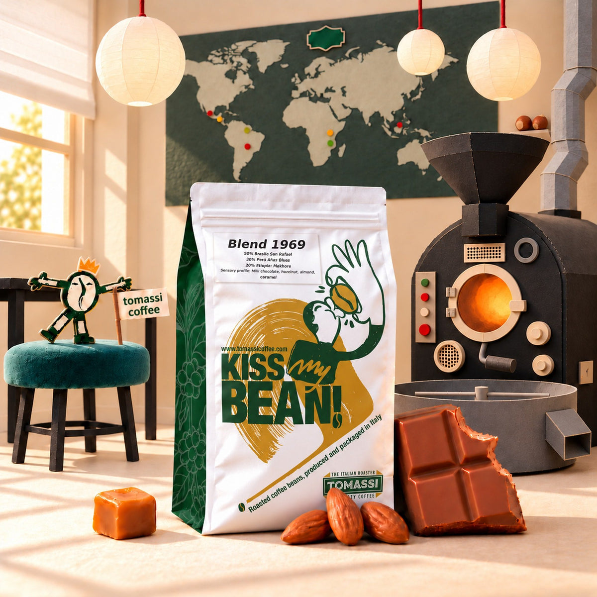 Caffè specialty Blend 1969 Tomassi Coffee, miscela Brasile Perù Etiopia, in grani e macinato